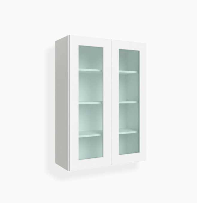Armario de pared blanco Shaker de 42″ de alto con puertas dobles y puertas de vidrio