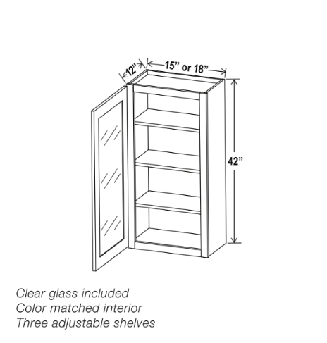 White Shaker 42″ H Single Door Wall Cabinet with Glass Door