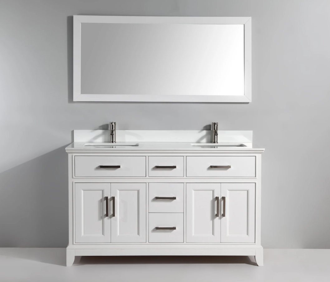 Genoa 60 in. White Double Sink Vanity Set with Engineered Marble Top
