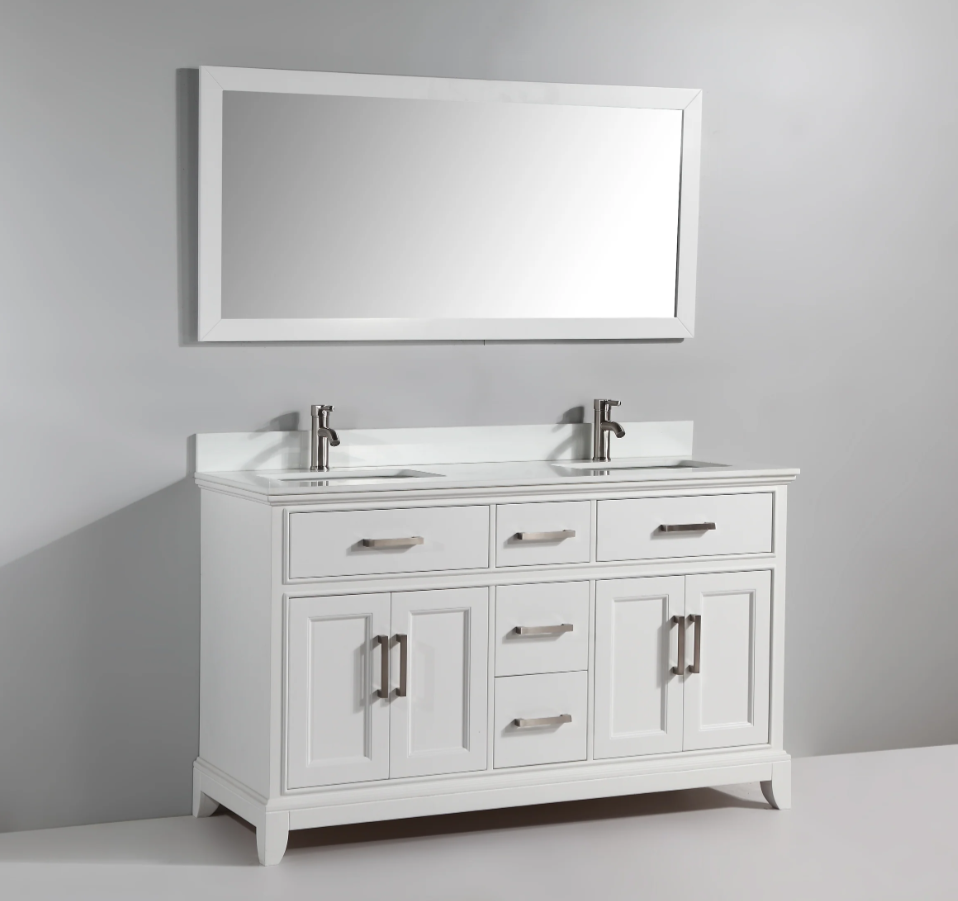 Genoa 60 in. White Double Sink Vanity Set with Engineered Marble Top
