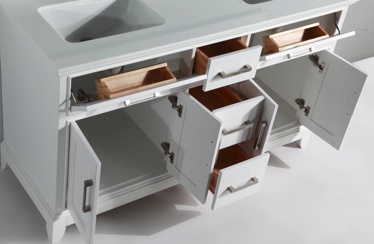 Genoa 60 in. White Double Sink Vanity Set with Engineered Marble Top