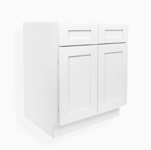 White Shaker Sink Base with Double Doors and False Drawer Fronts
