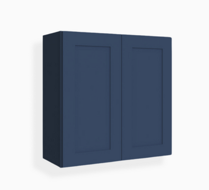 Armario de pared azul marino con dos puertas de 76 cm de alto y estilo Shaker