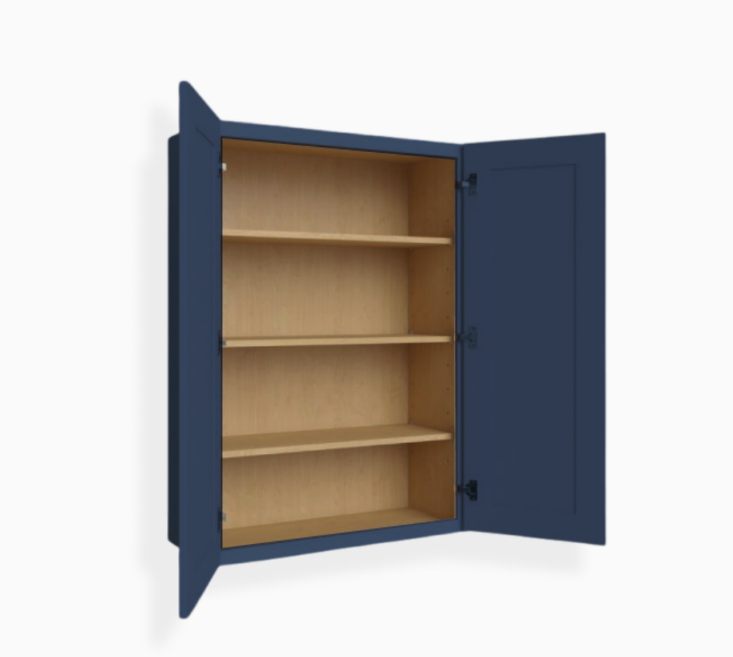 Armario de pared azul marino con dos puertas, estilo Shaker, de 42″ de alto
