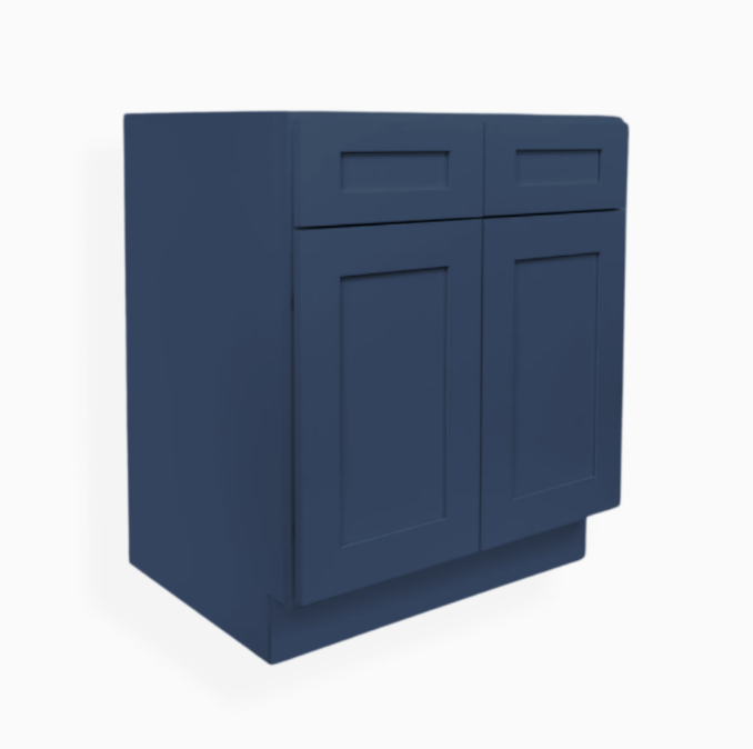 Navy Blue Shaker Sink Base with Double Doors and False Drawer Fronts