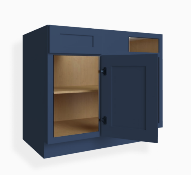 Gabinete de base de esquina ciega estilo shaker azul marino