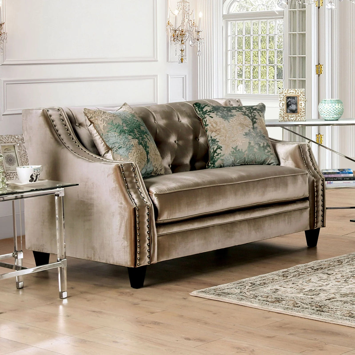 Elicia Silver or Champagne Sofa or Loveseat