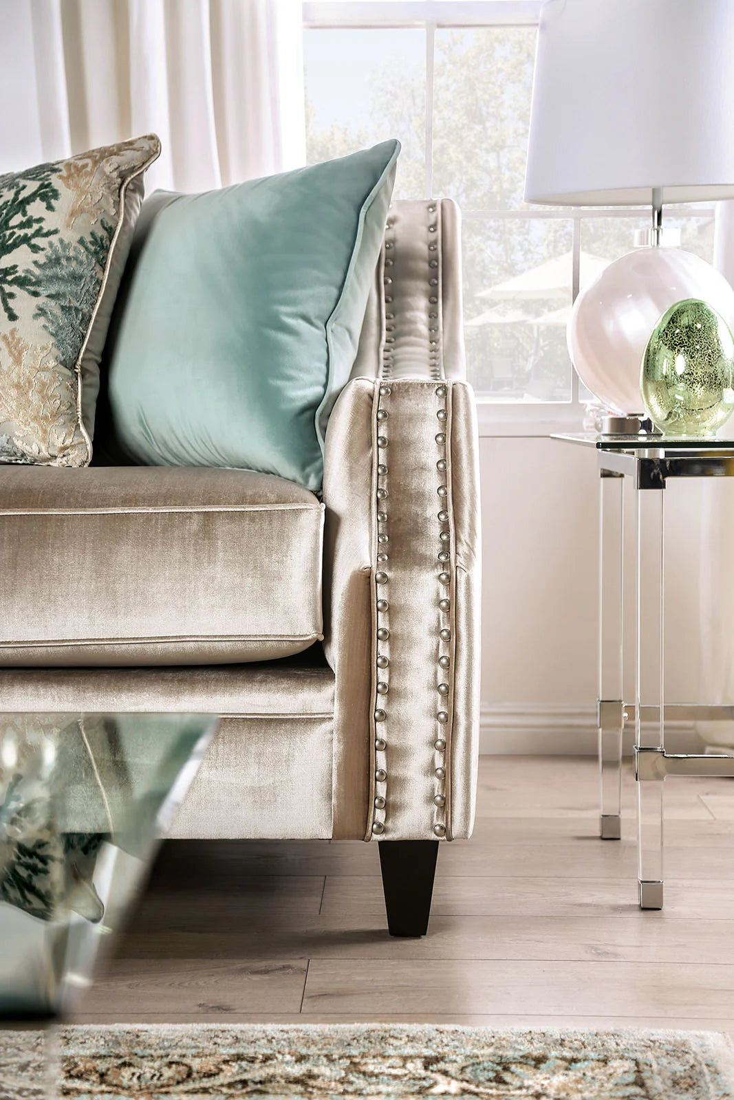 Elicia Silver or Champagne Sofa or Loveseat