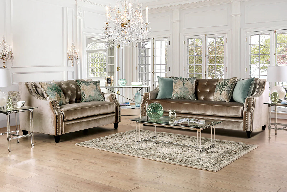 Elicia Silver or Champagne Sofa or Loveseat
