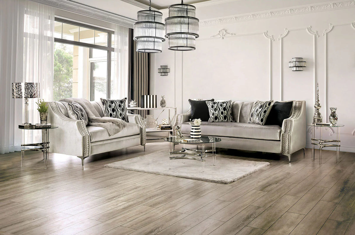 Elicia Silver or Champagne Sofa or Loveseat