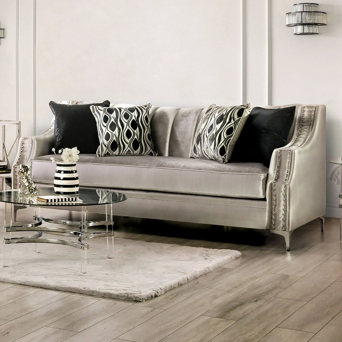 Elicia Silver or Champagne Sofa or Loveseat