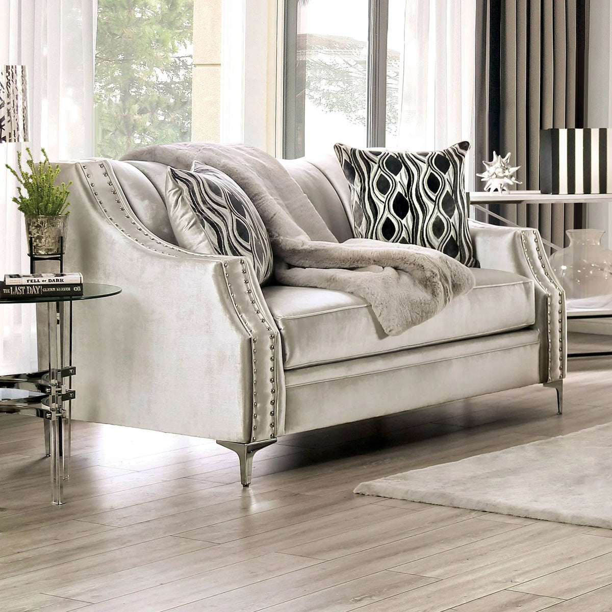 Elicia Silver or Champagne Sofa or Loveseat