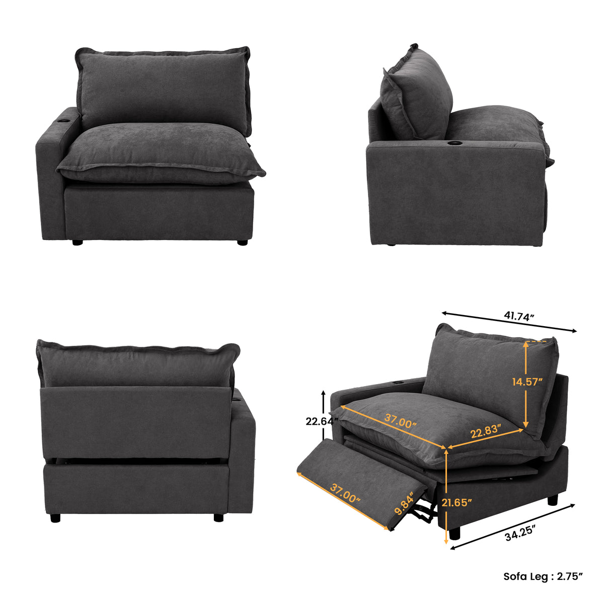 Contemporary Linen-Look Sectional with Wireless Charging