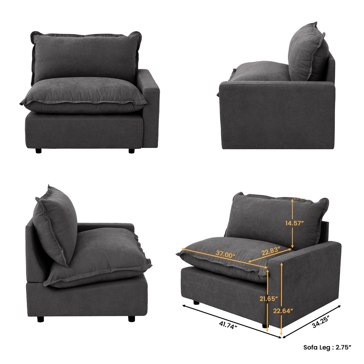 Contemporary Linen-Look Sectional with Wireless Charging