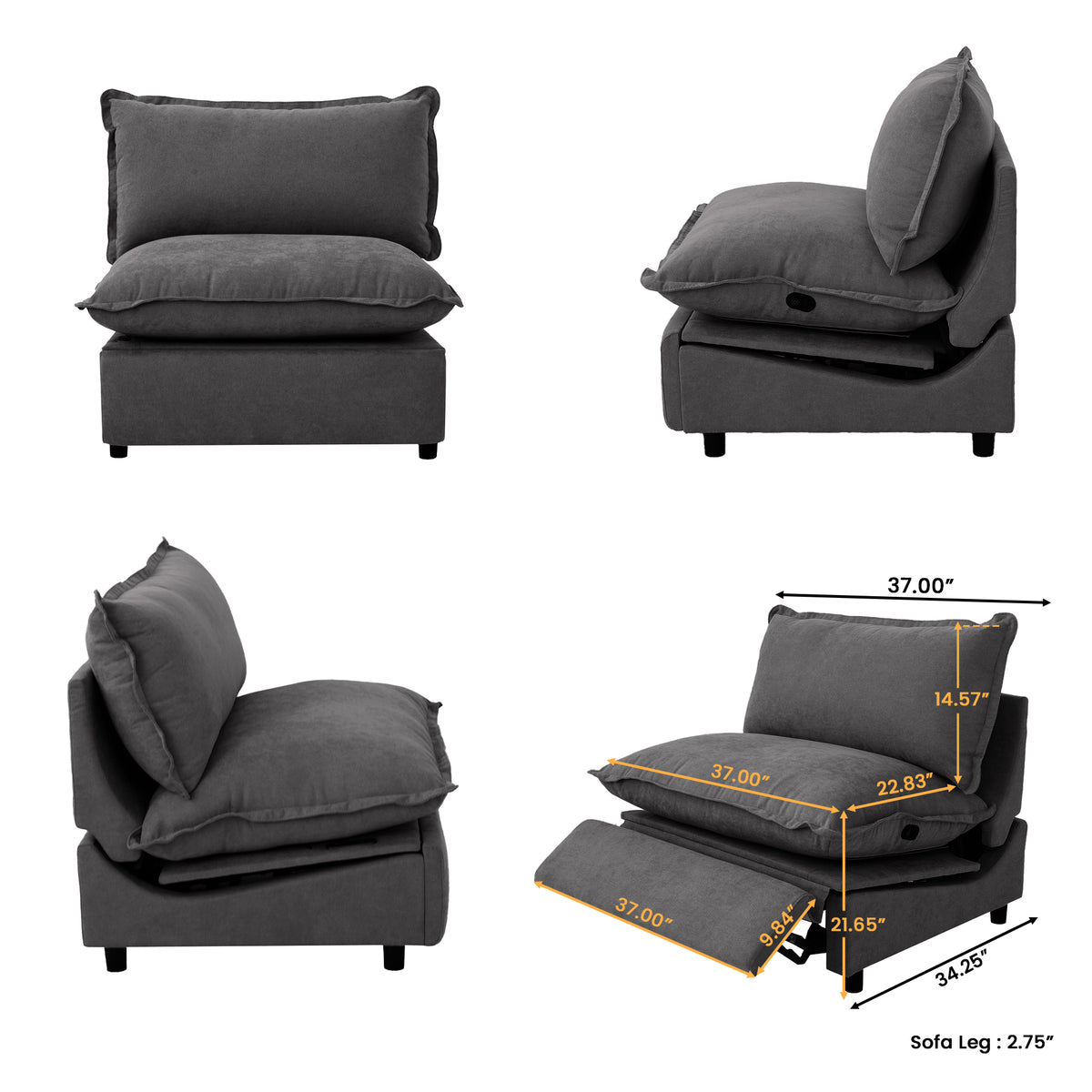 Contemporary Linen-Look Sectional with Wireless Charging