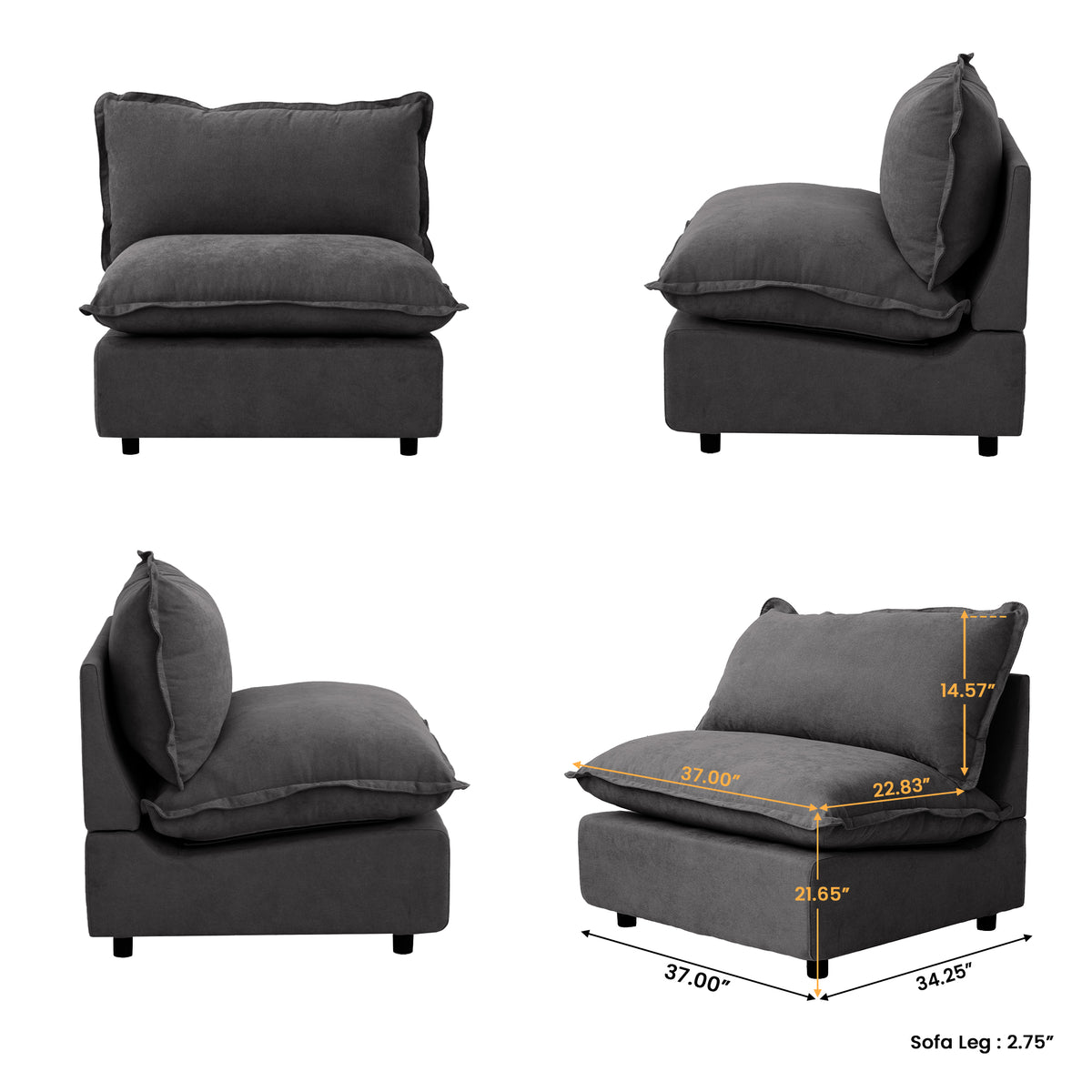 Contemporary Linen-Look Sectional with Wireless Charging