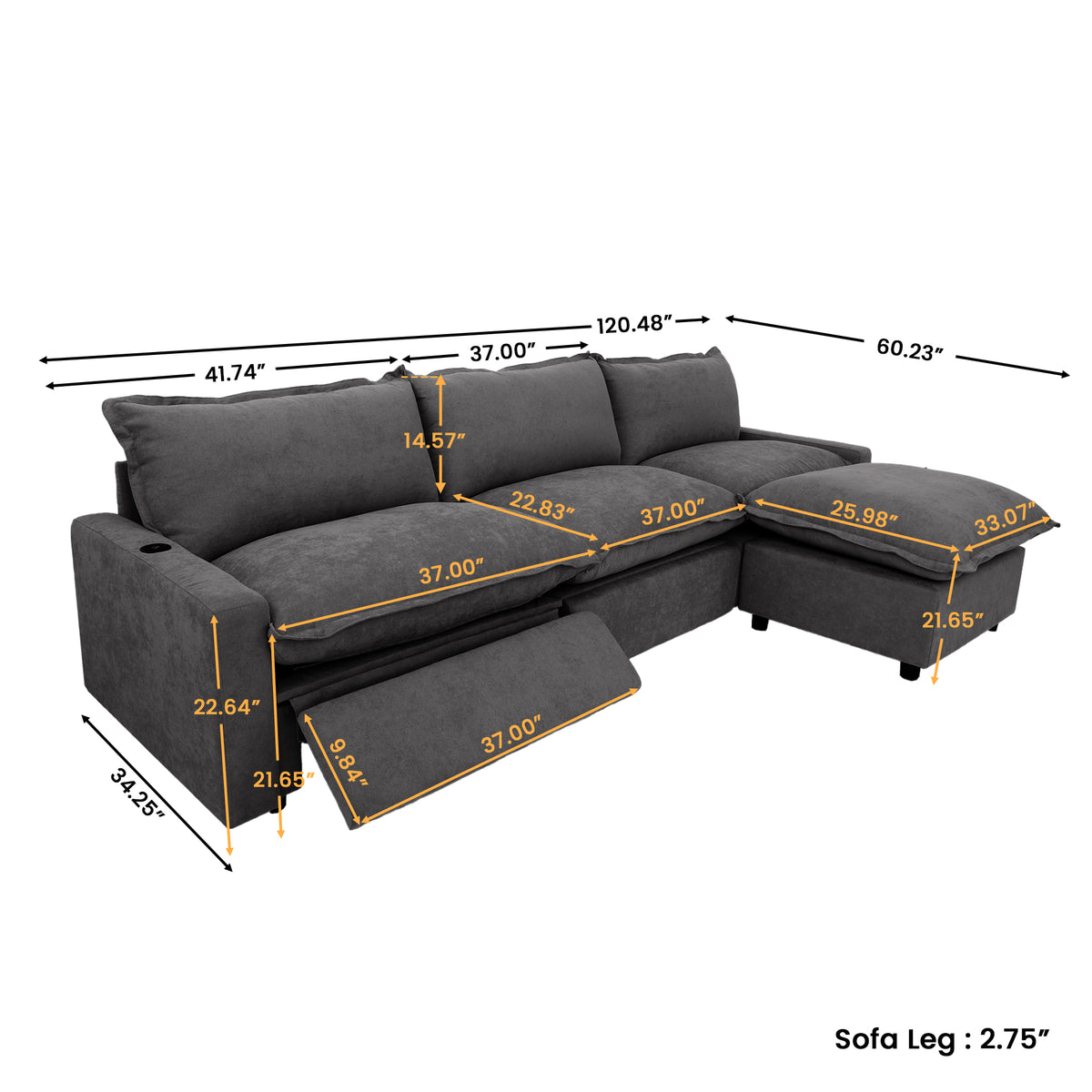Contemporary Linen-Look Sectional with Wireless Charging
