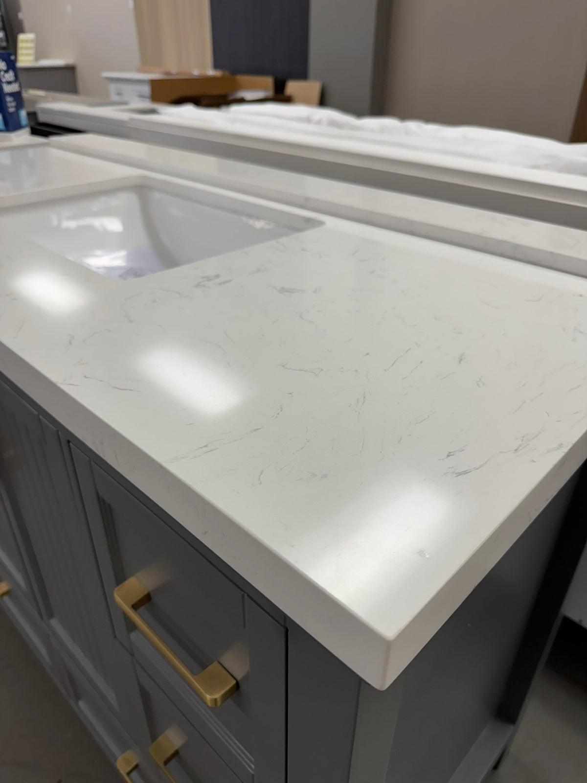 48 in. Gray Single Sink Vanity with Carrara Marble Top