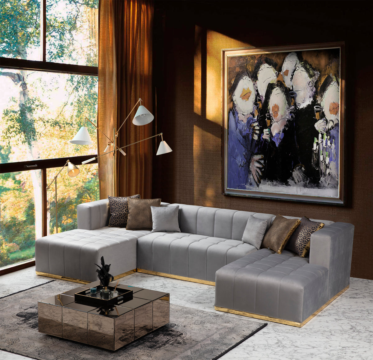 Elisha 140-Inch Velvet Double Chaise Sectional