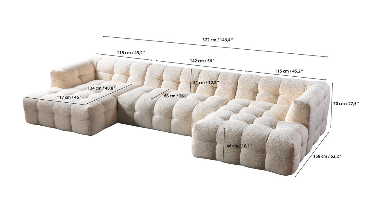 Ivy 146-Inch Bouclé Double Chaise Sectional