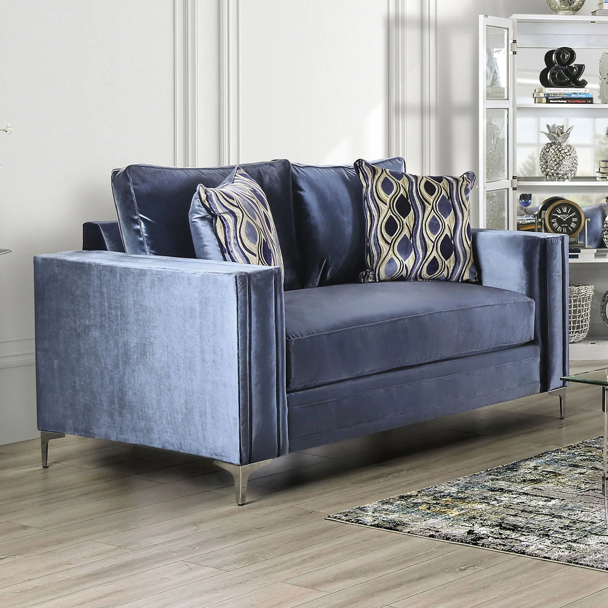 Jodie Satin Blue Sofa or Loveseat