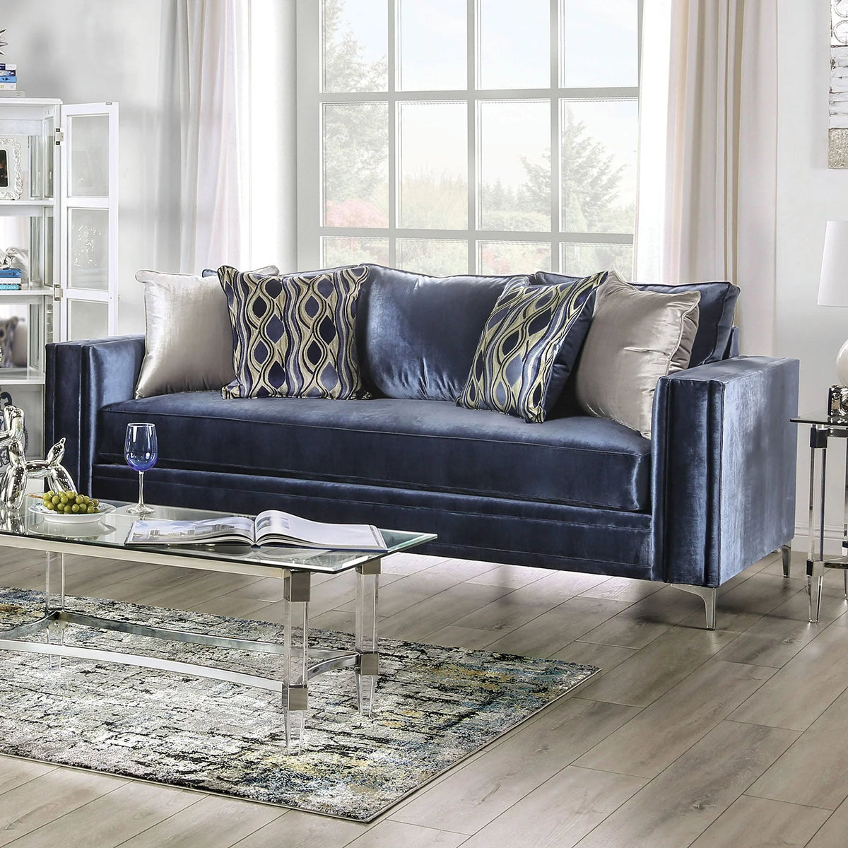 Jodie Satin Blue Sofa or Loveseat