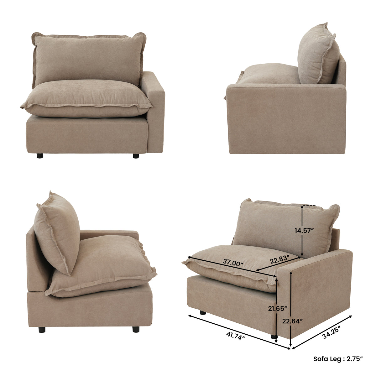 Contemporary Linen-Look Sectional with Wireless Charging