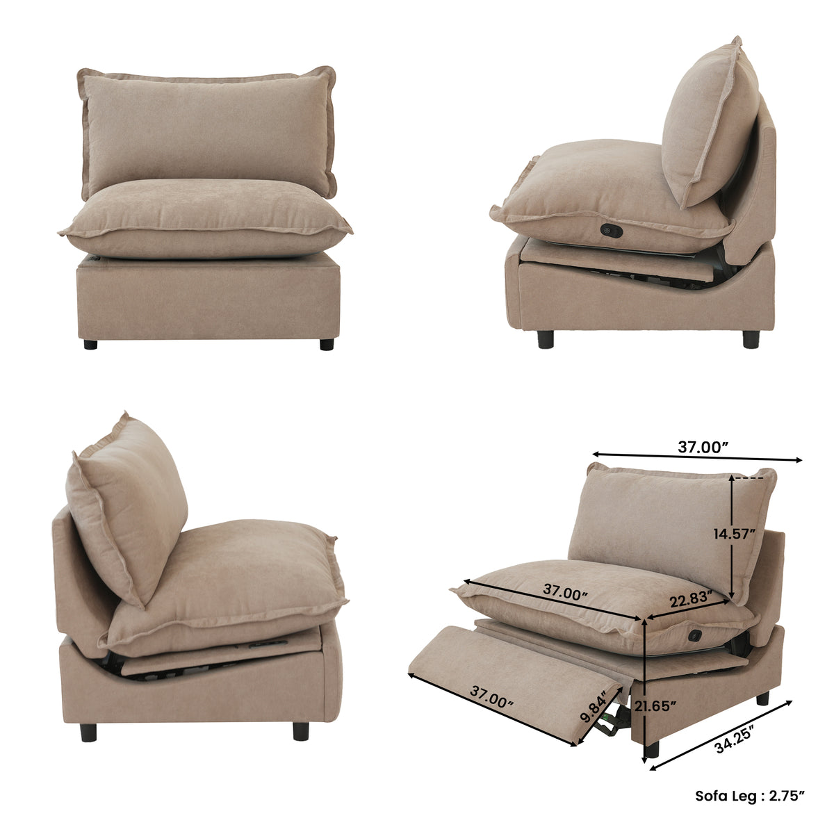 Contemporary Linen-Look Sectional with Wireless Charging