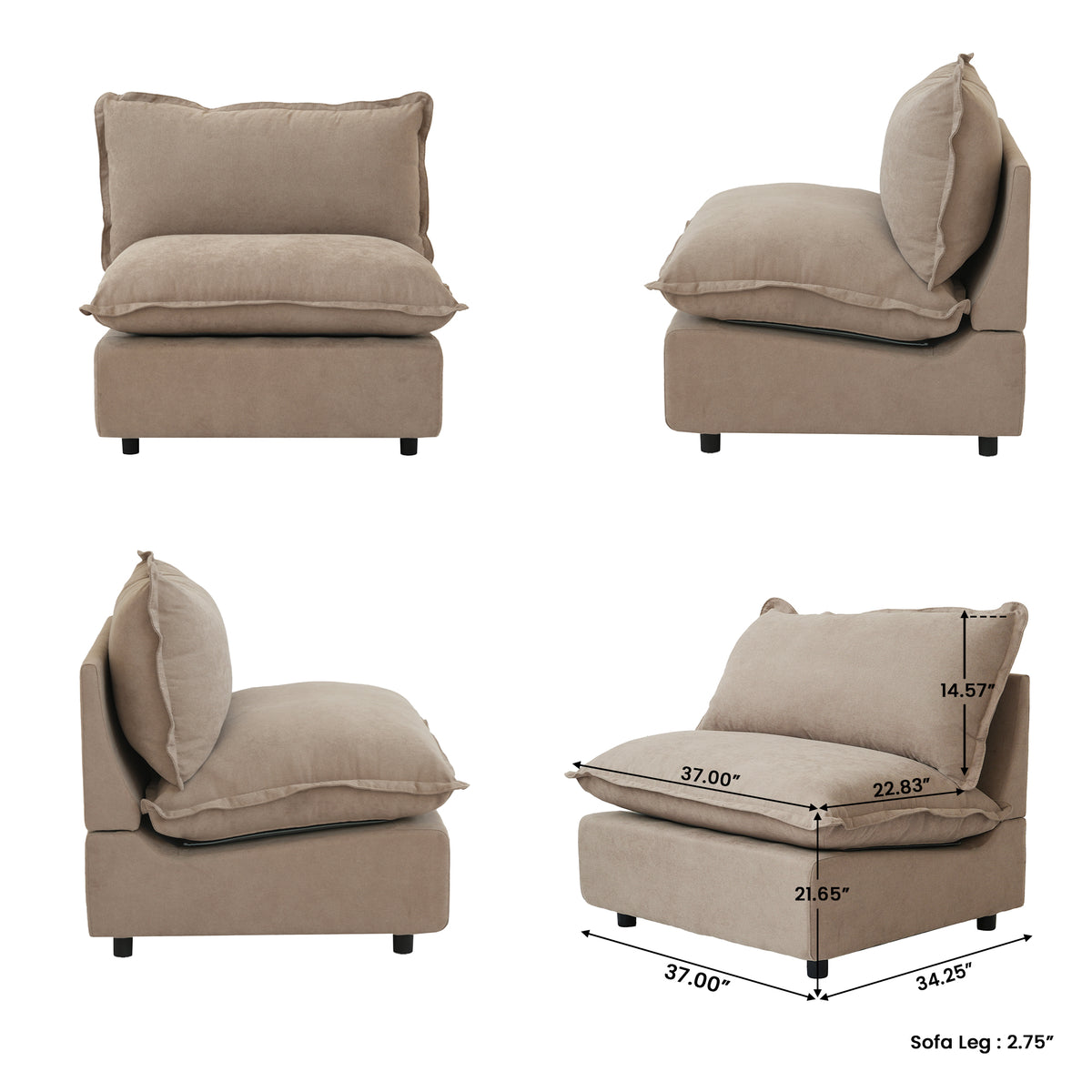 Contemporary Linen-Look Sectional with Wireless Charging