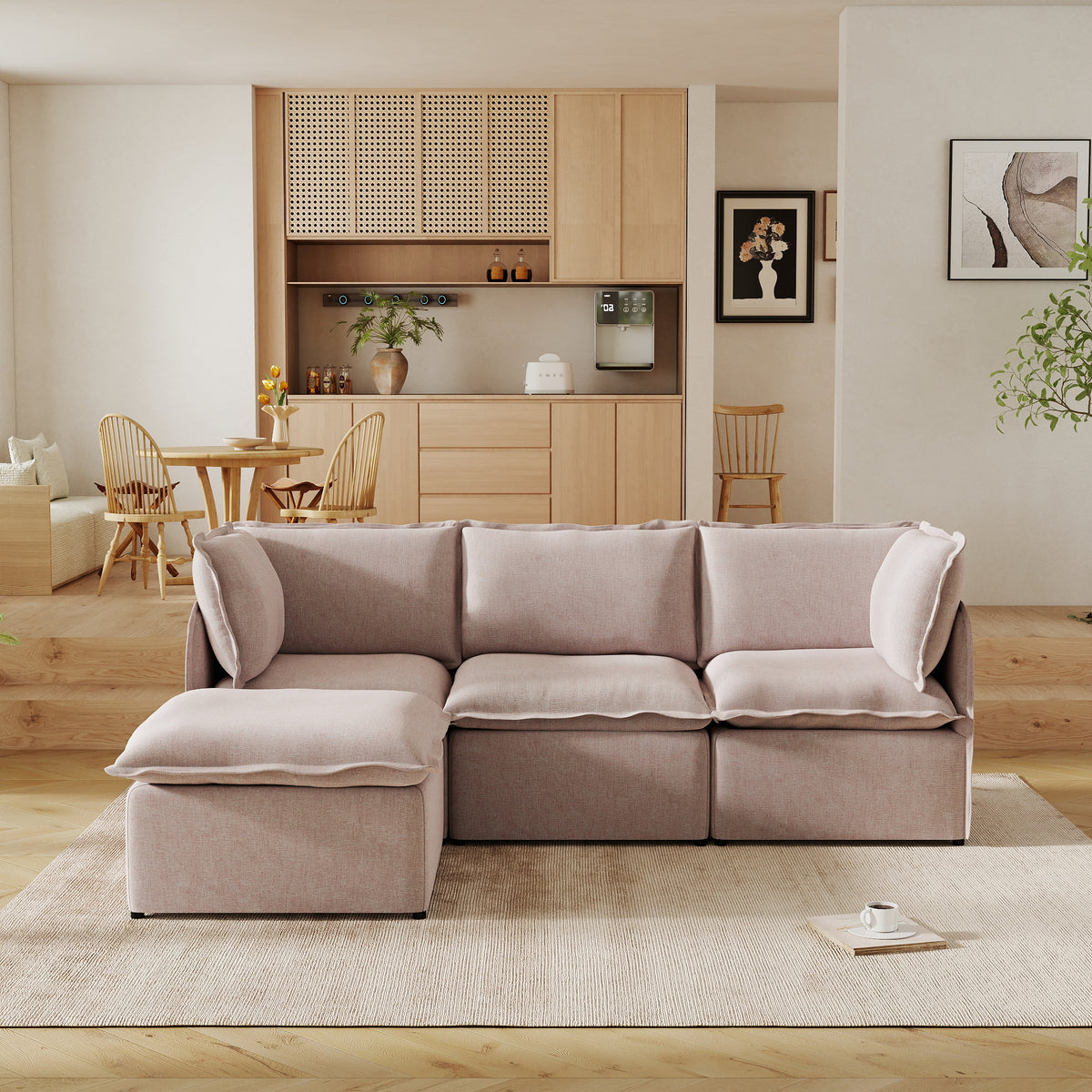 Modern Linen-Look Modular Sectional with Reversible Chaise