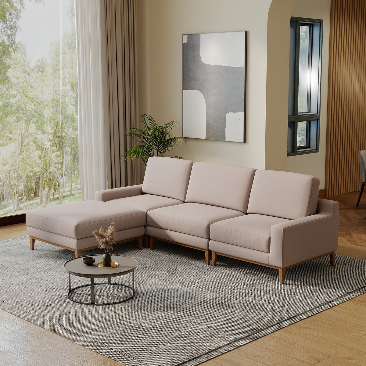 Modern Linen-Look L-Shaped Sectional