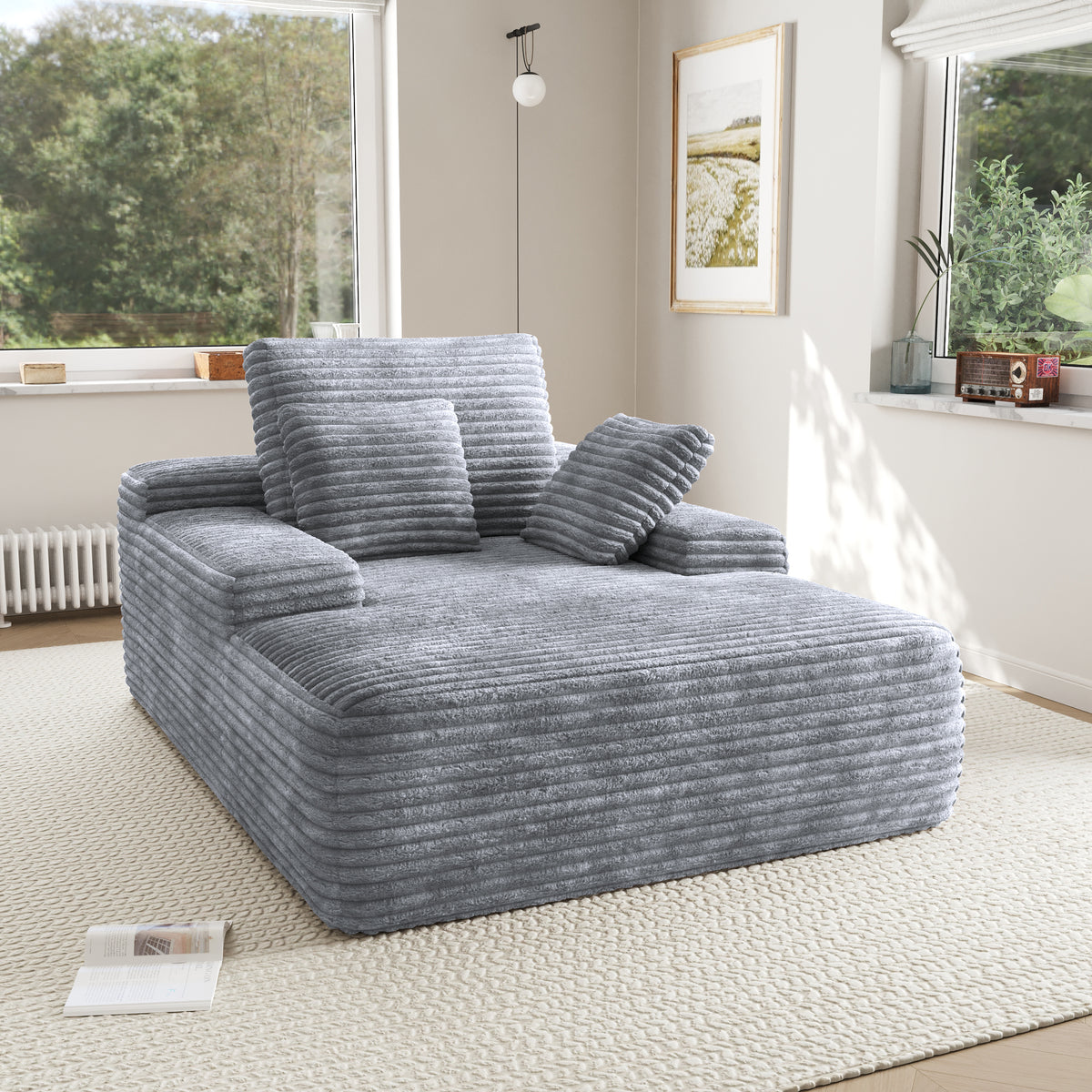 Corduroy Chaise Lounge Chair with Pillows