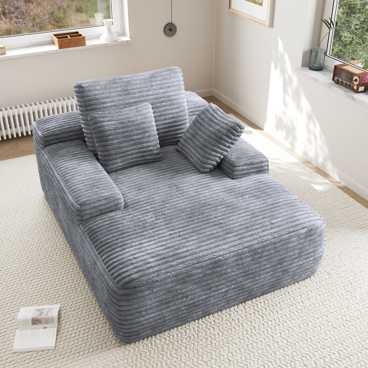 Corduroy Chaise Lounge Chair with Pillows