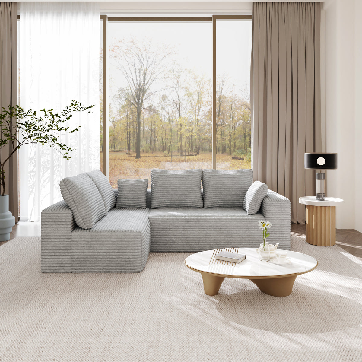 Horizontal-Rib Corduroy Modular 4-Seater Sofa