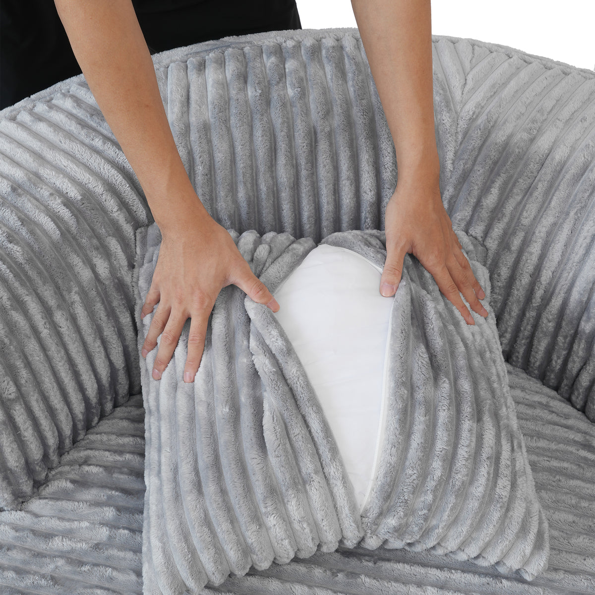 Contemporary Round Corduroy Accent Chair with Pillows