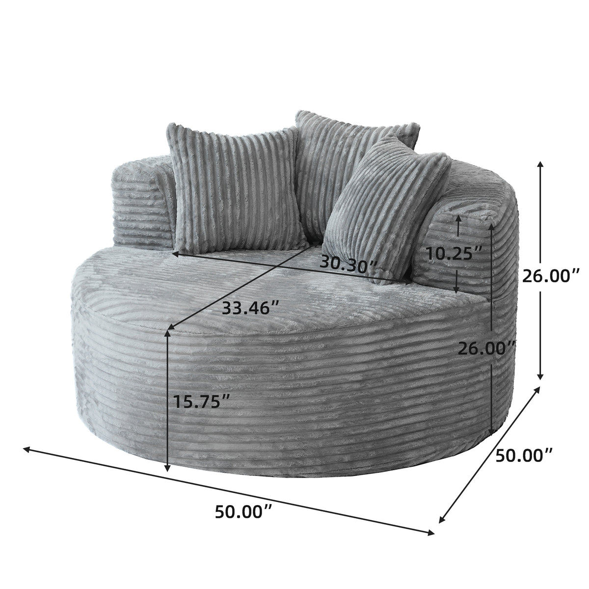 Contemporary Round Corduroy Accent Chair with Pillows