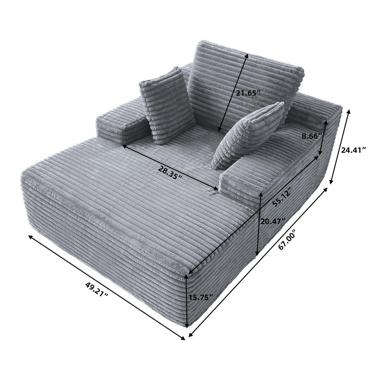 Corduroy Chaise Lounge Chair with Pillows