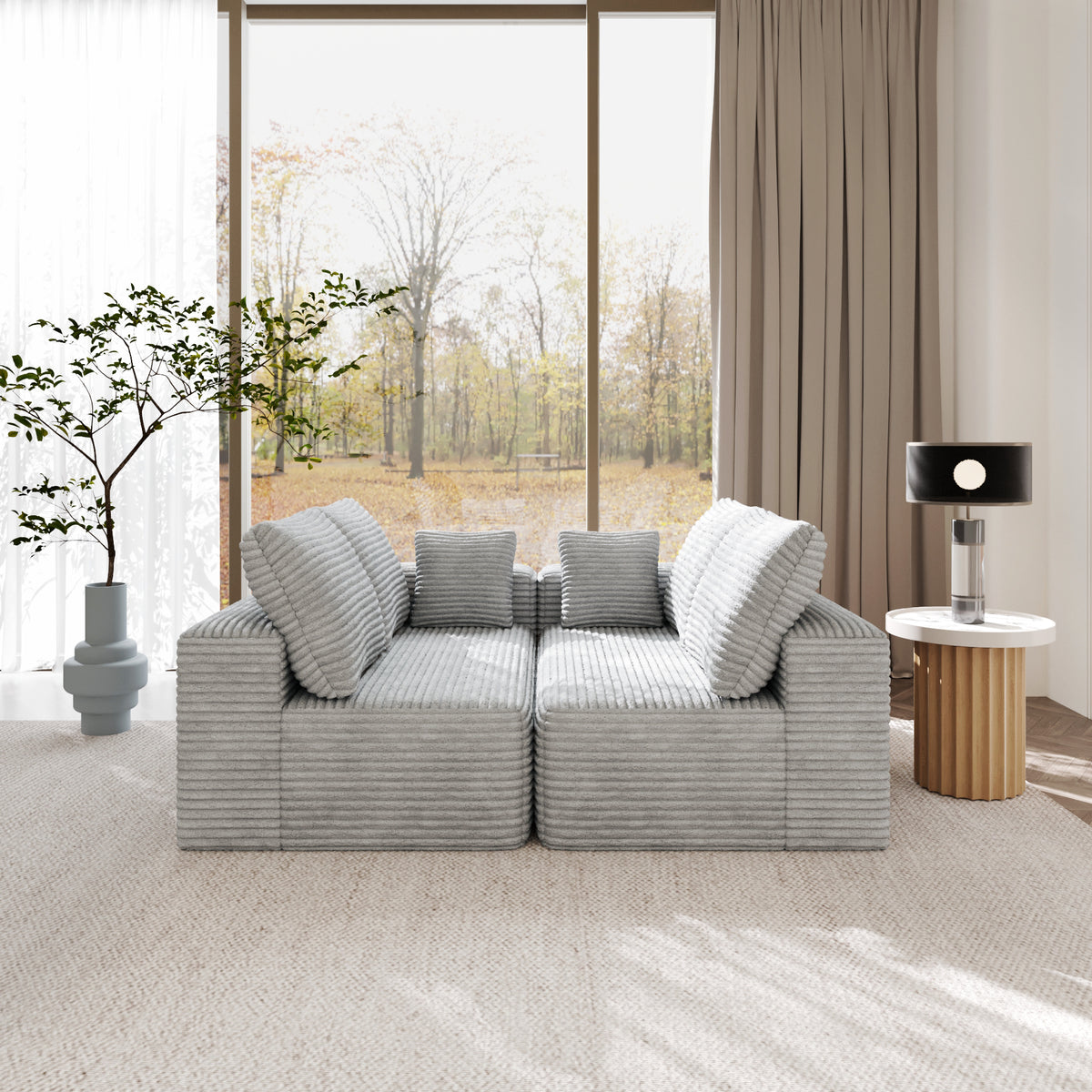 Horizontal-Rib Corduroy Modular 4-Seater Sofa