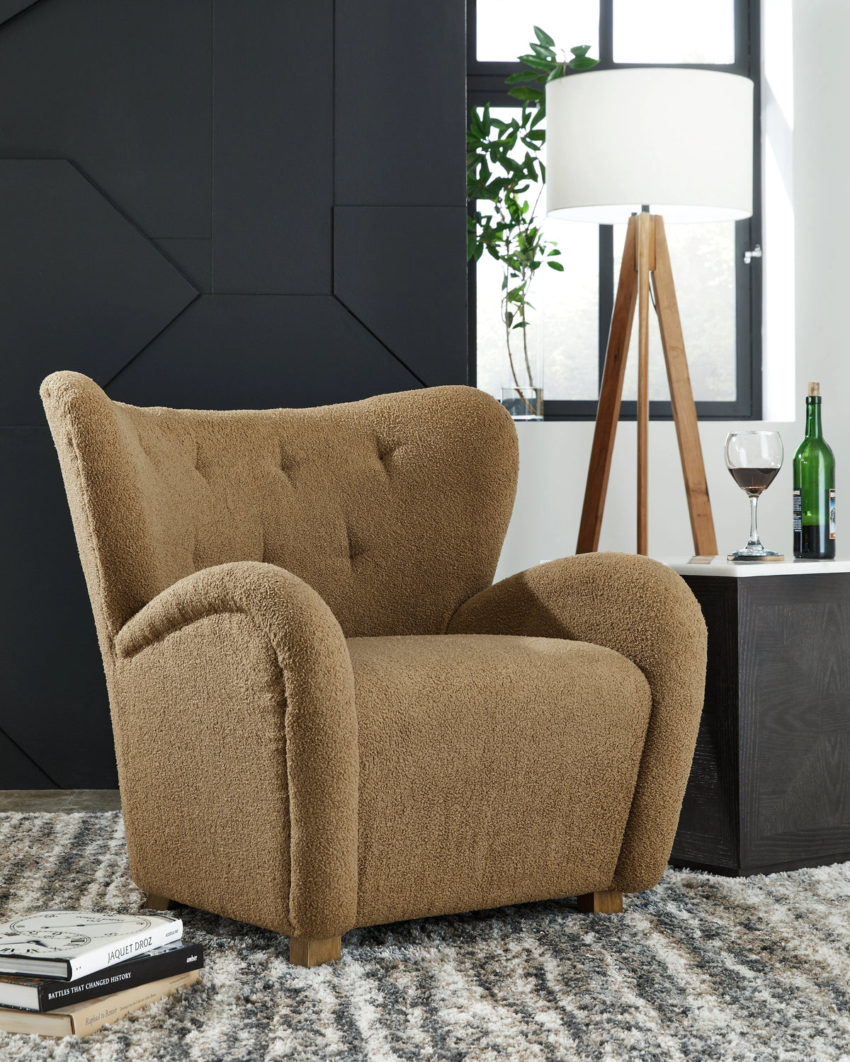 Larbell Camel Faux Shearling Wingback Accent Chair
