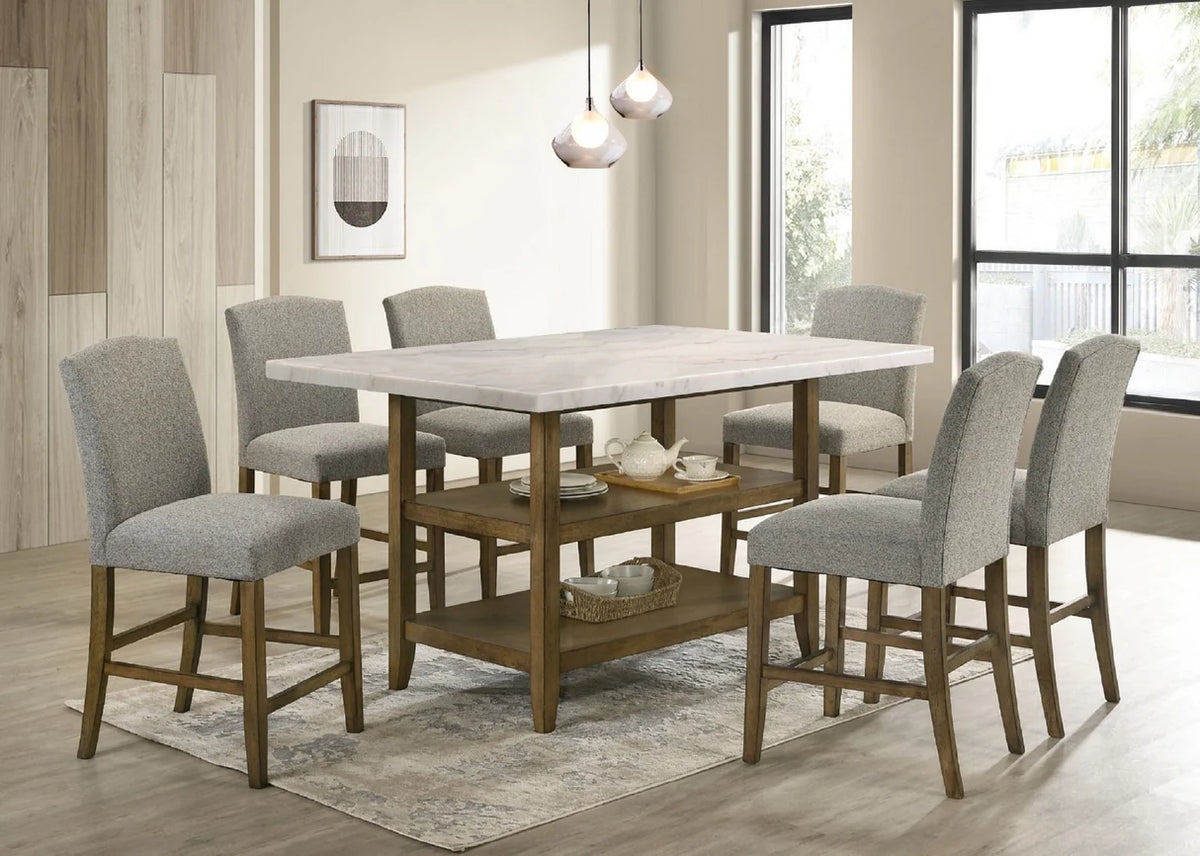 Lola Gray Marble-Top 7-Piece Counter Height Set