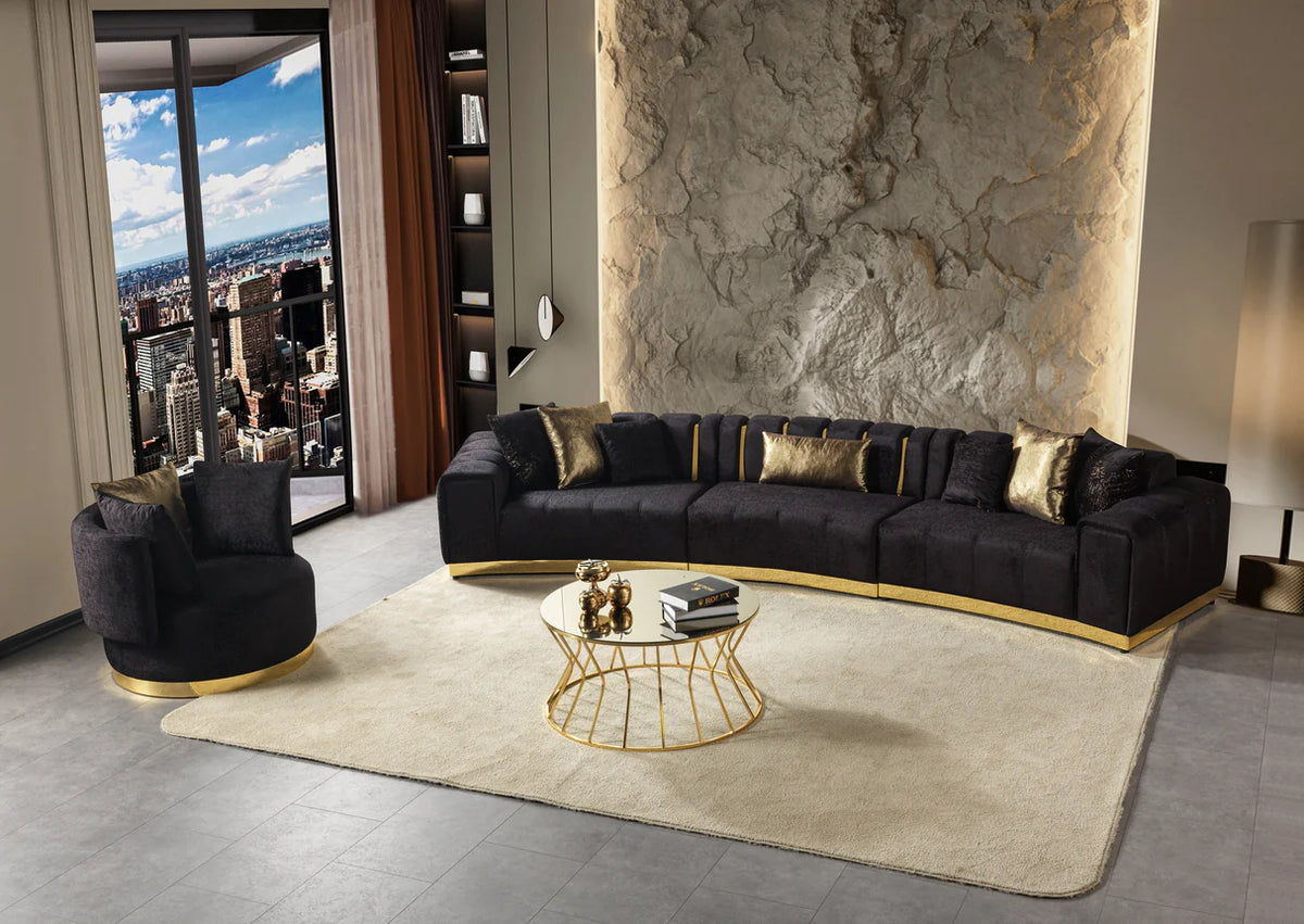 Michelle Black Velvet 3-Piece Curved Sectional