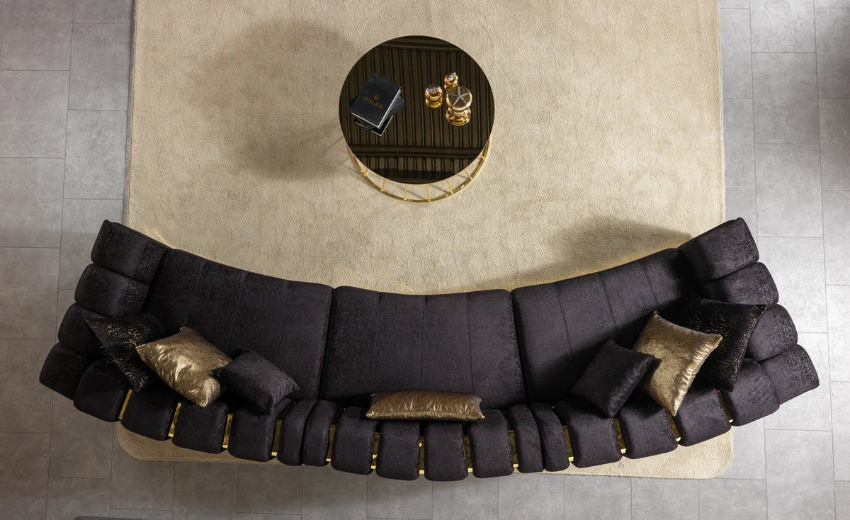 Michelle Black Velvet 3-Piece Curved Sectional