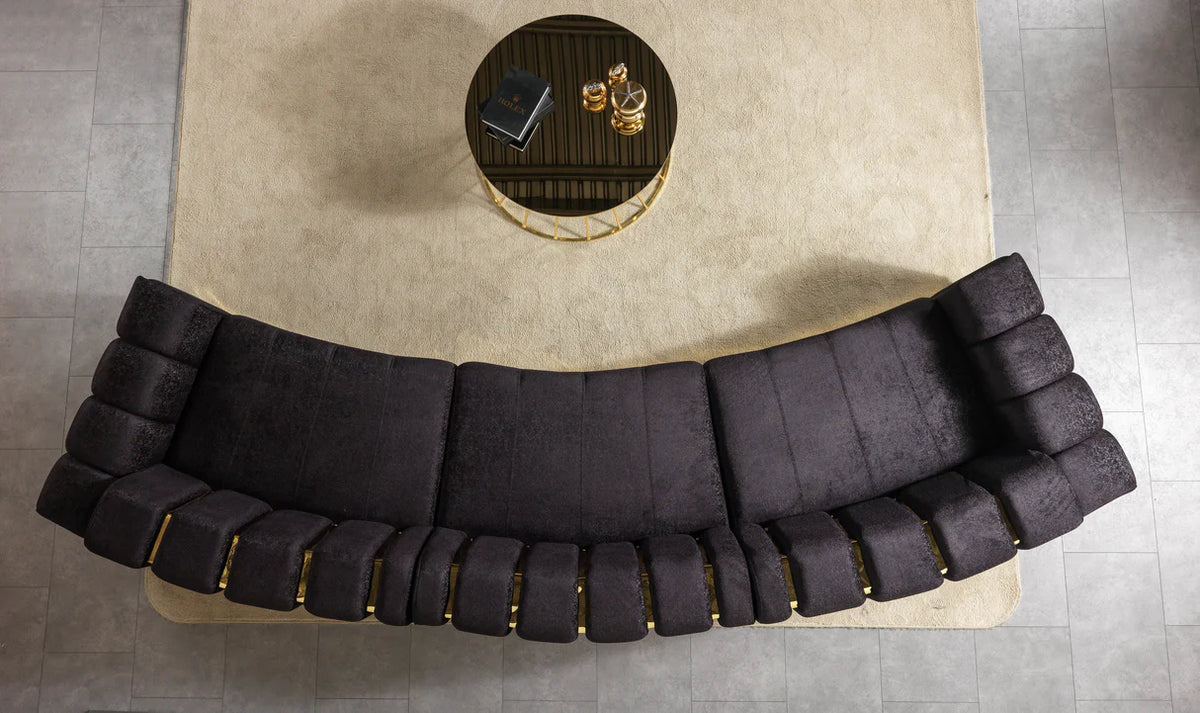 Michelle Black Velvet 3-Piece Curved Sectional