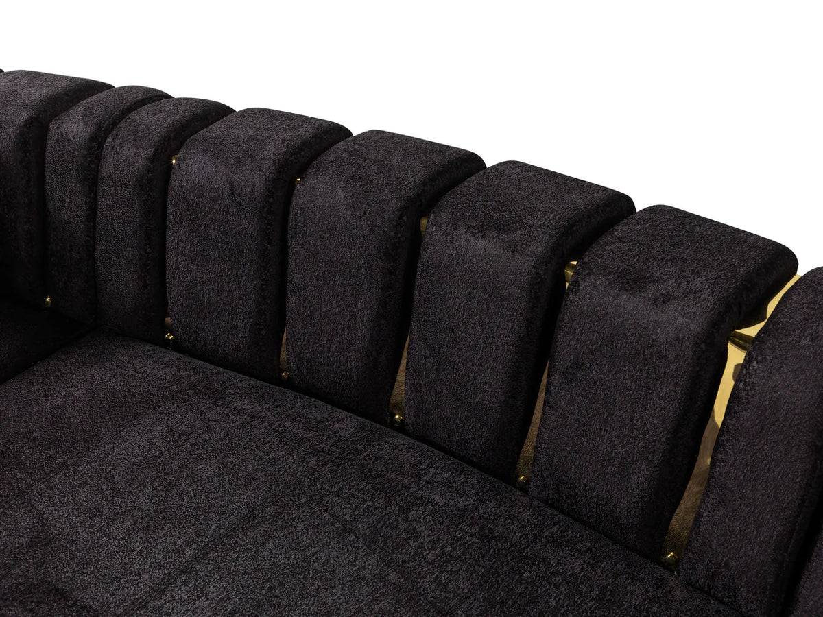 Michelle Black Velvet 3-Piece Curved Sectional