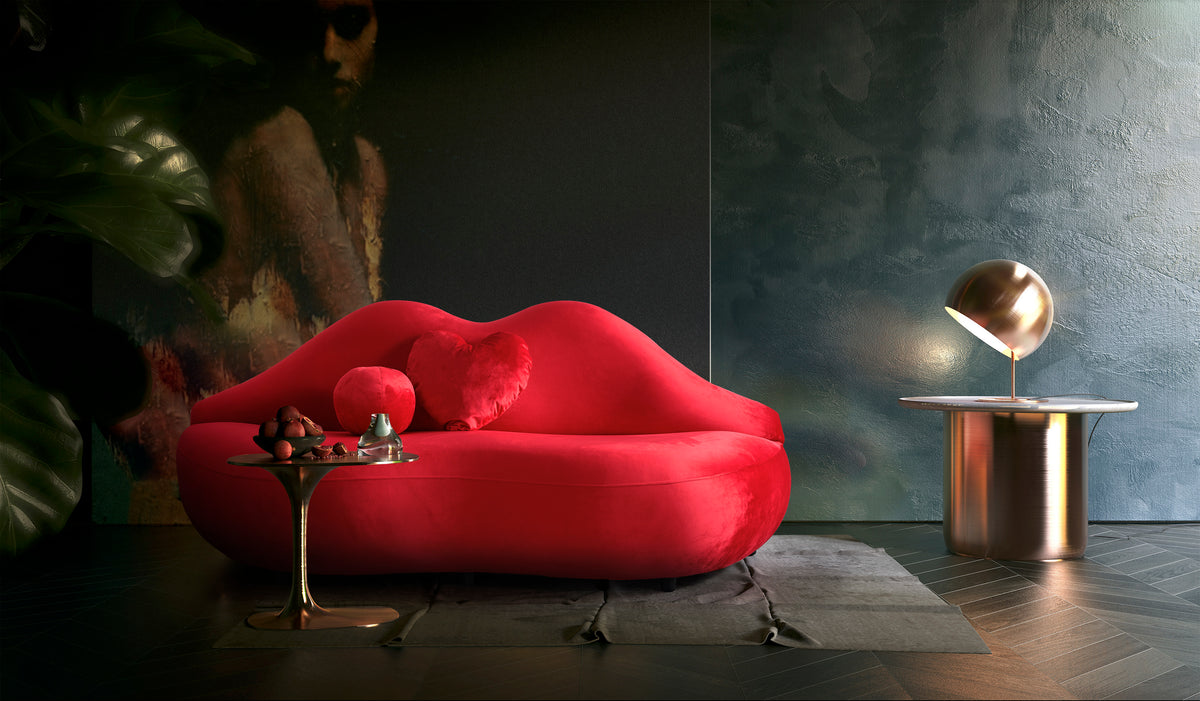 Lips Velvet Loveseat, Black, Red or Maroon