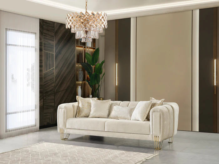 Santana Velvet Sofa, Smoke, Ivory, Silver or Coffee