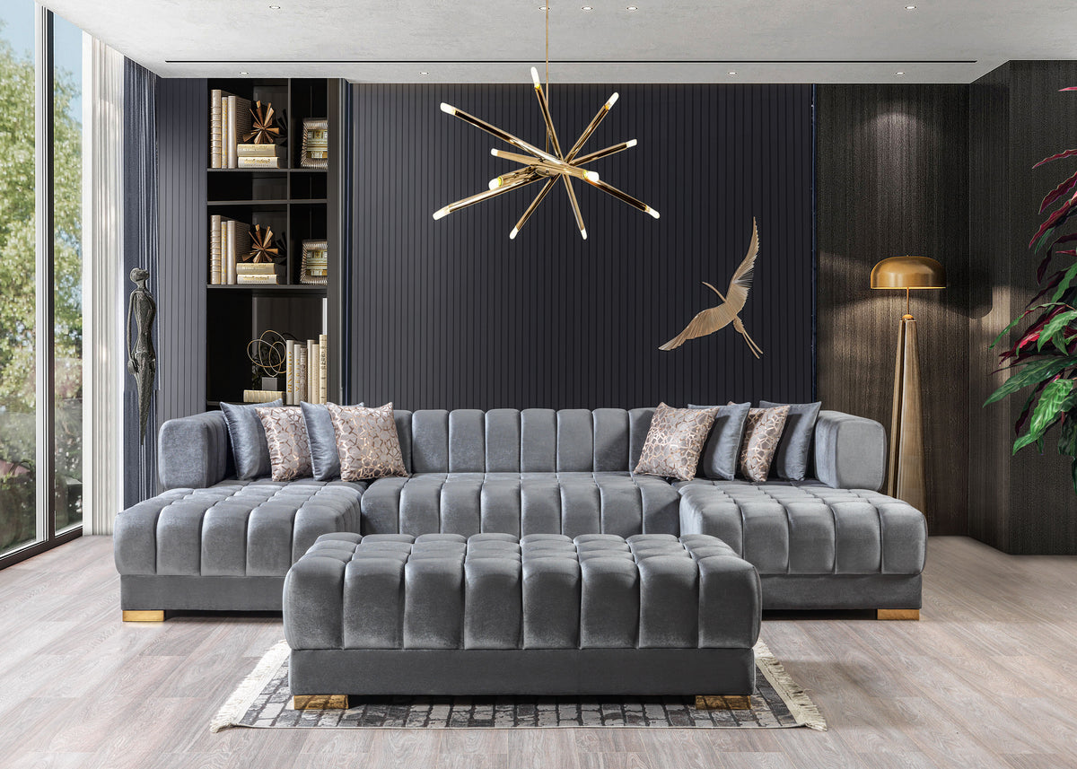 Ariana 138-Inch Velvet Double Chaise Sectional