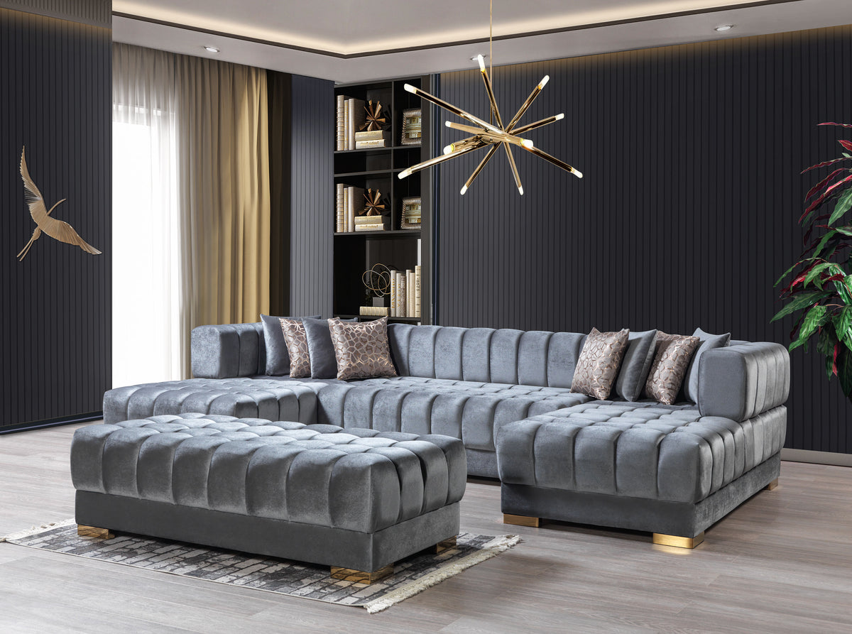 Ariana 138-Inch Velvet Double Chaise Sectional