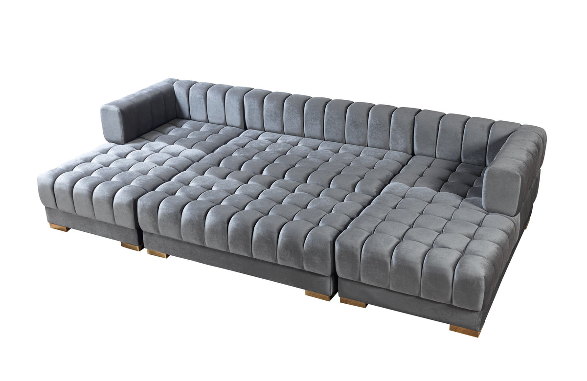 Ariana 138-Inch Velvet Double Chaise Sectional