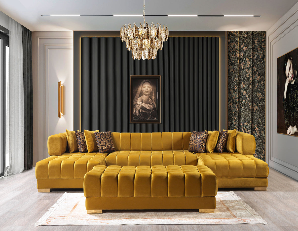 Ariana 138-Inch Velvet Double Chaise Sectional